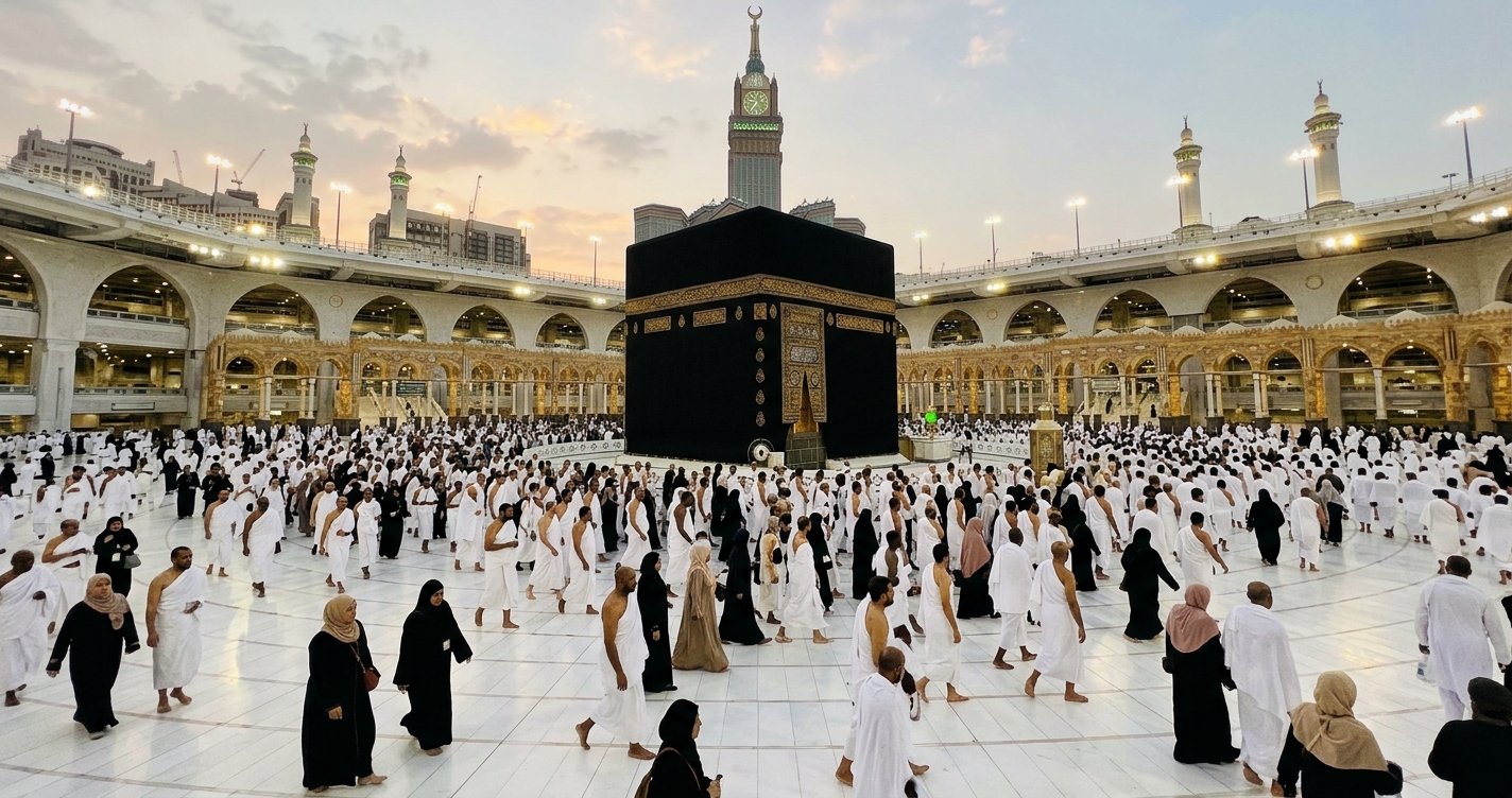 Pilgrims performing Umrah around the Kaaba